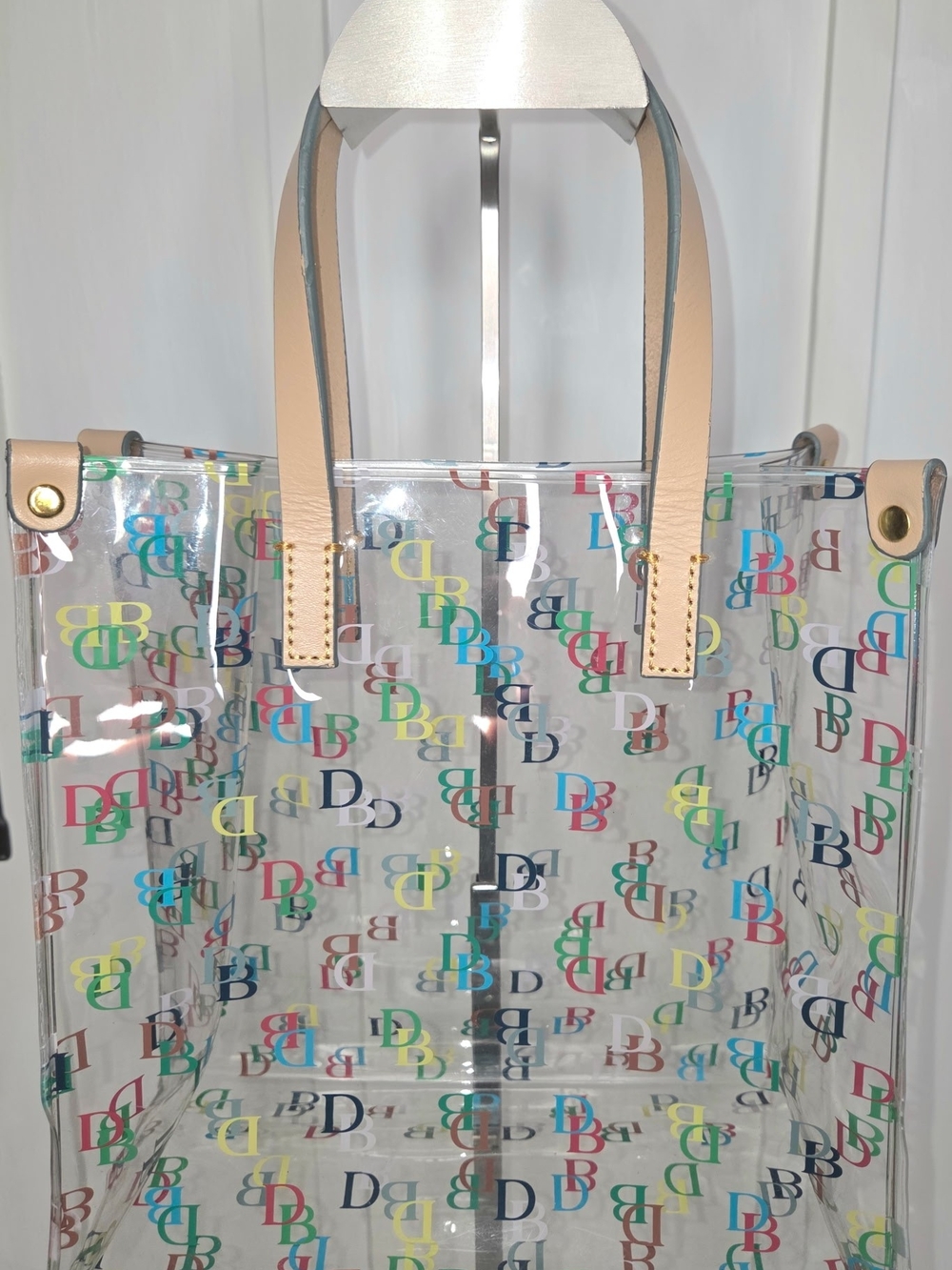 Dooney & Bourke Clear Multicolor DB Logo Tote - Beige Trim